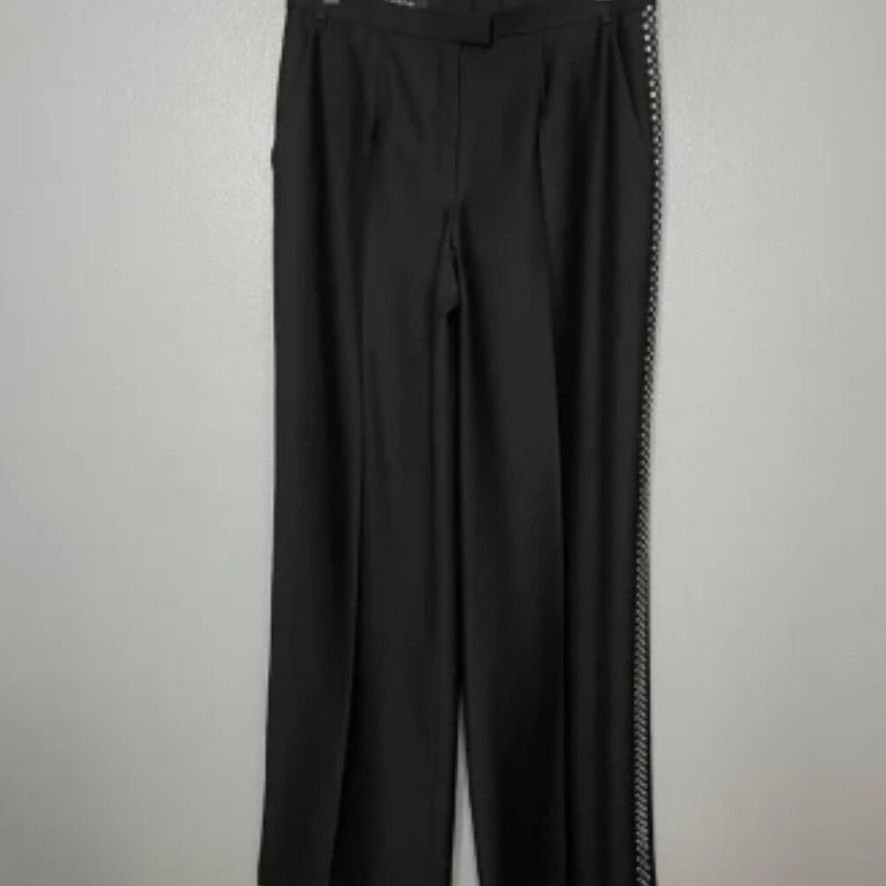 ESCADA black sequin side stripe wool mohair black trousers size 38 ALTERED